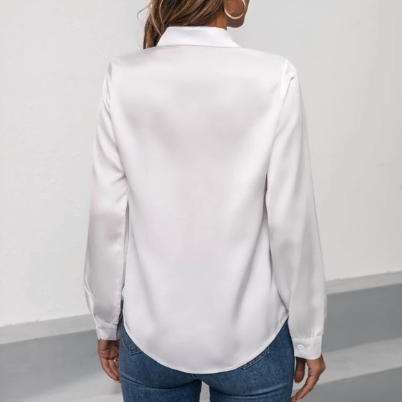 Satin silky button up down shirt sexy business professional casual holiday - Picture 12 of 16